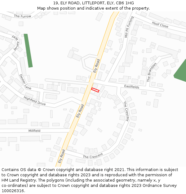 19, ELY ROAD, LITTLEPORT, ELY, CB6 1HG: Location map and indicative extent of plot