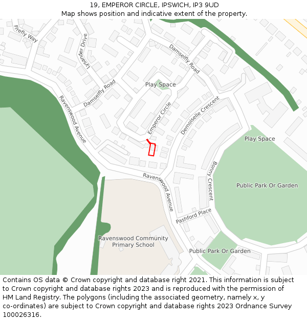 19, EMPEROR CIRCLE, IPSWICH, IP3 9UD: Location map and indicative extent of plot