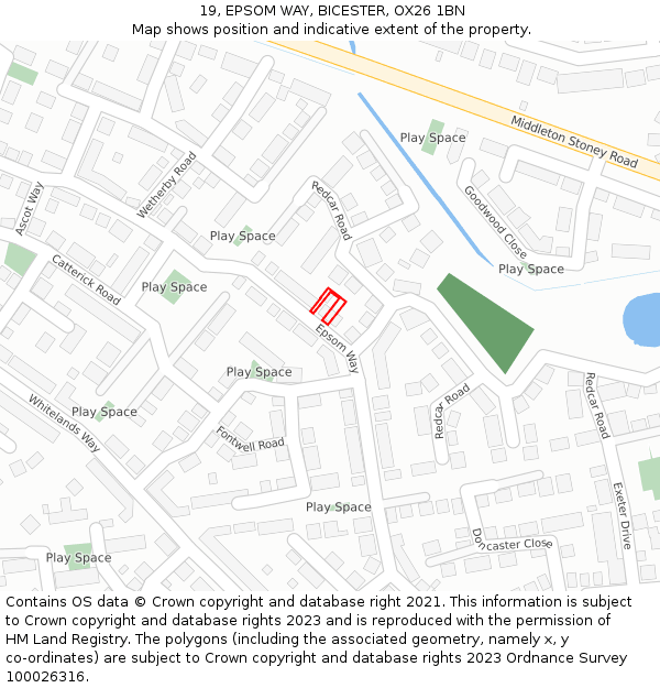 19, EPSOM WAY, BICESTER, OX26 1BN: Location map and indicative extent of plot