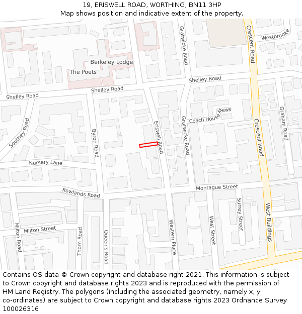 19, ERISWELL ROAD, WORTHING, BN11 3HP: Location map and indicative extent of plot