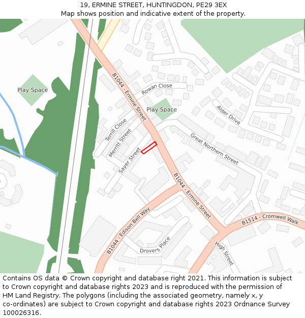 19, ERMINE STREET, HUNTINGDON, PE29 3EX: Location map and indicative extent of plot