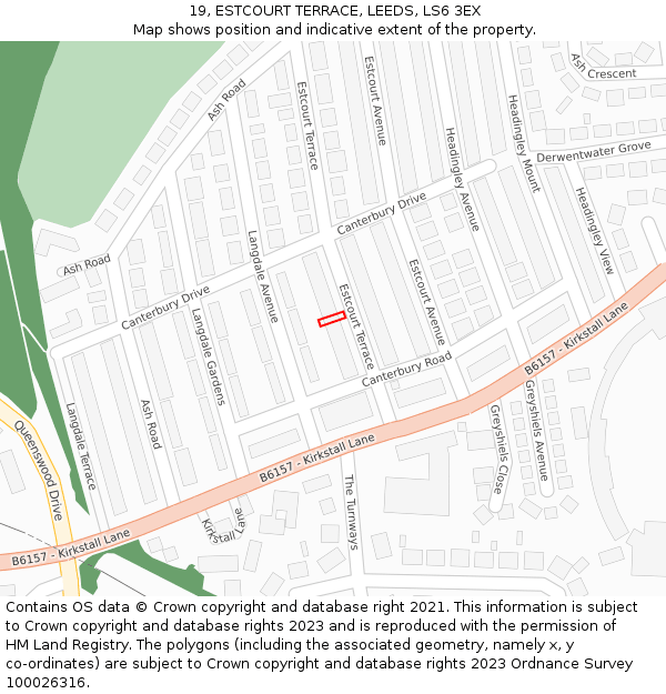 19, ESTCOURT TERRACE, LEEDS, LS6 3EX: Location map and indicative extent of plot