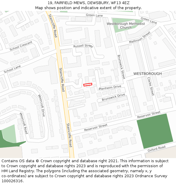 19, FAIRFIELD MEWS, DEWSBURY, WF13 4EZ: Location map and indicative extent of plot
