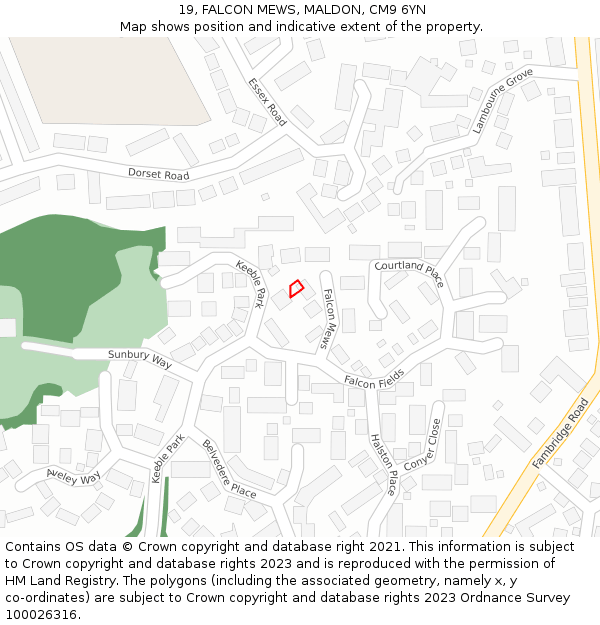 19, FALCON MEWS, MALDON, CM9 6YN: Location map and indicative extent of plot