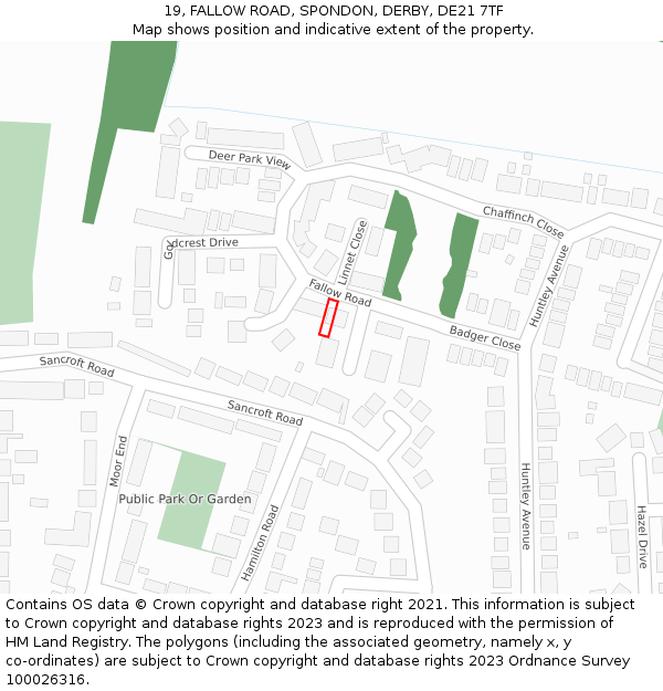 19, FALLOW ROAD, SPONDON, DERBY, DE21 7TF: Location map and indicative extent of plot