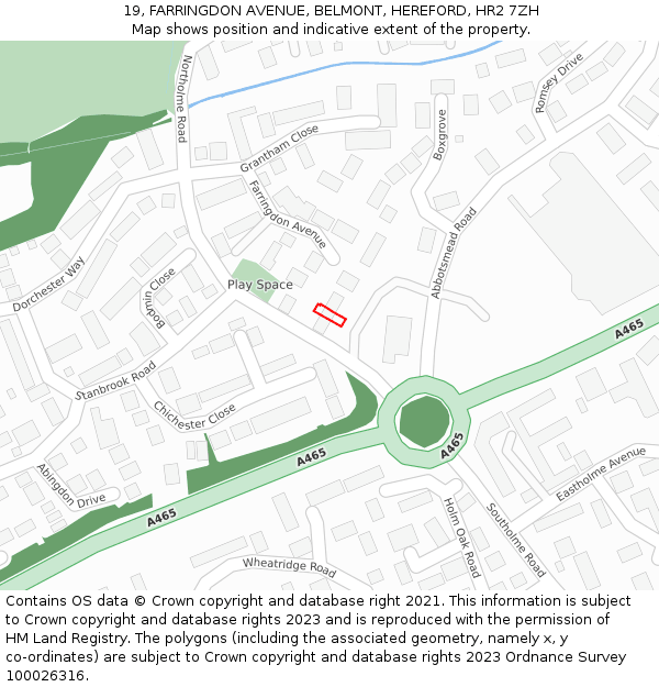 19, FARRINGDON AVENUE, BELMONT, HEREFORD, HR2 7ZH: Location map and indicative extent of plot