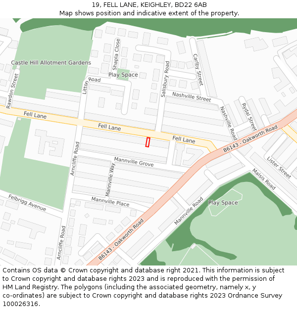 19, FELL LANE, KEIGHLEY, BD22 6AB: Location map and indicative extent of plot