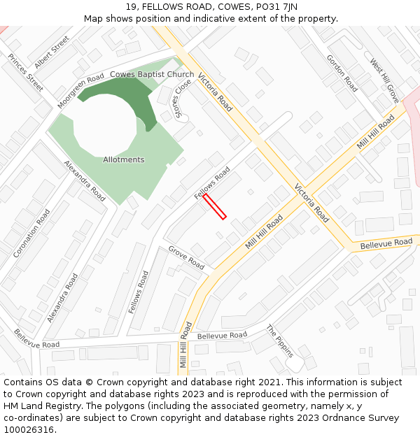 19, FELLOWS ROAD, COWES, PO31 7JN: Location map and indicative extent of plot
