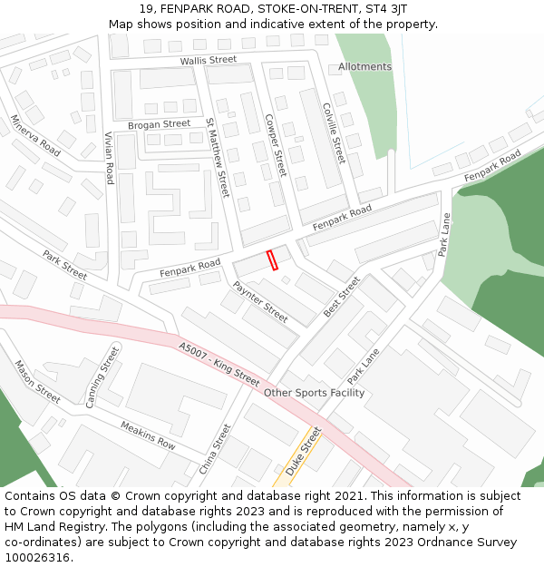 19, FENPARK ROAD, STOKE-ON-TRENT, ST4 3JT: Location map and indicative extent of plot