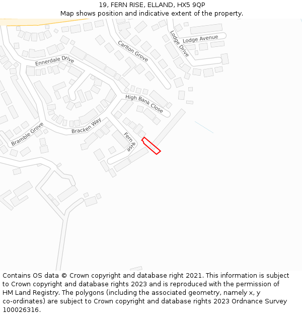 19, FERN RISE, ELLAND, HX5 9QP: Location map and indicative extent of plot
