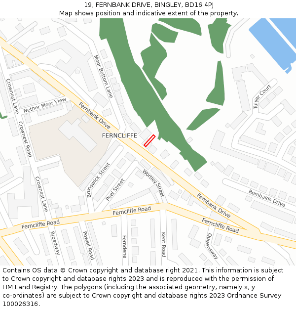 19, FERNBANK DRIVE, BINGLEY, BD16 4PJ: Location map and indicative extent of plot