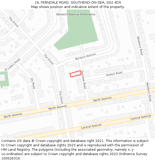 19, FERNDALE ROAD, SOUTHEND-ON-SEA, SS2 4DS: Location map and indicative extent of plot