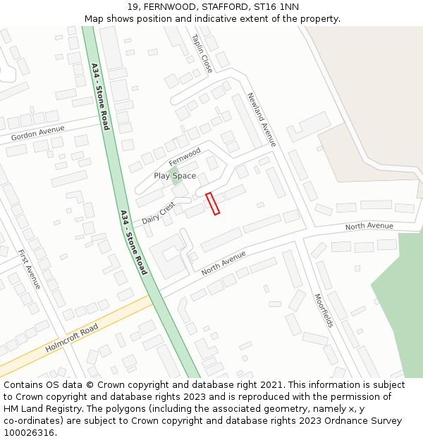 19, FERNWOOD, STAFFORD, ST16 1NN: Location map and indicative extent of plot