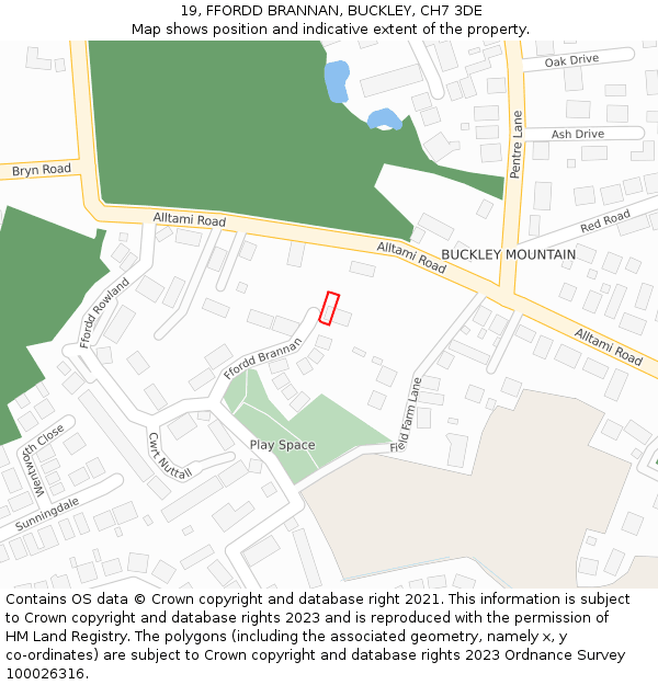 19, FFORDD BRANNAN, BUCKLEY, CH7 3DE: Location map and indicative extent of plot