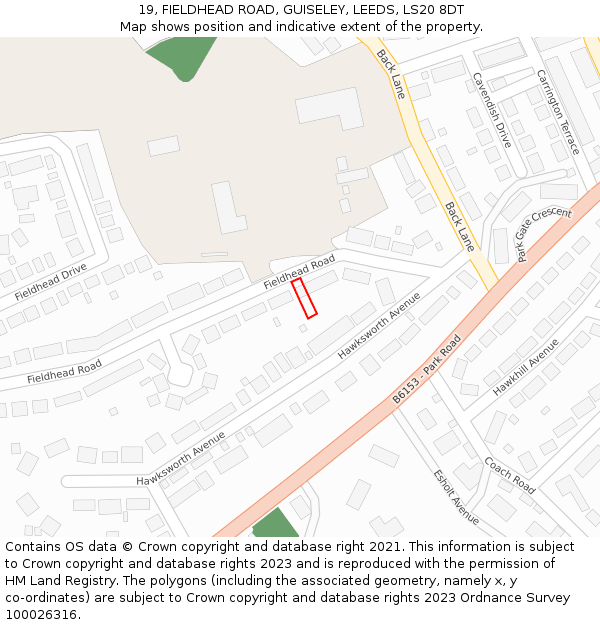 19, FIELDHEAD ROAD, GUISELEY, LEEDS, LS20 8DT: Location map and indicative extent of plot