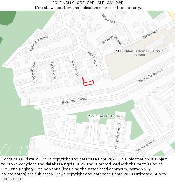 19, FINCH CLOSE, CARLISLE, CA1 2WB: Location map and indicative extent of plot