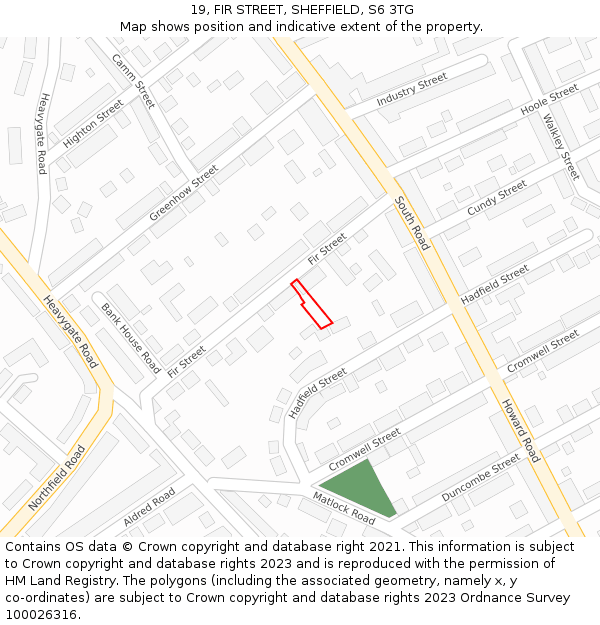 19, FIR STREET, SHEFFIELD, S6 3TG: Location map and indicative extent of plot