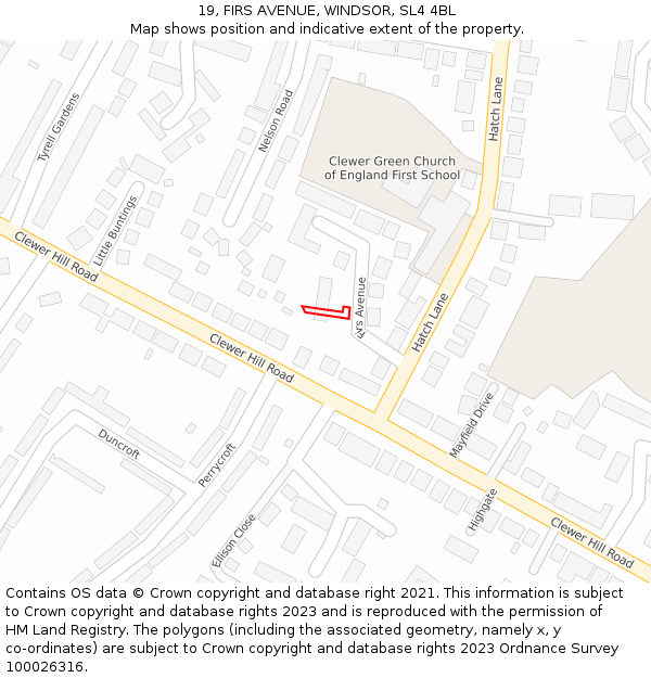 19, FIRS AVENUE, WINDSOR, SL4 4BL: Location map and indicative extent of plot