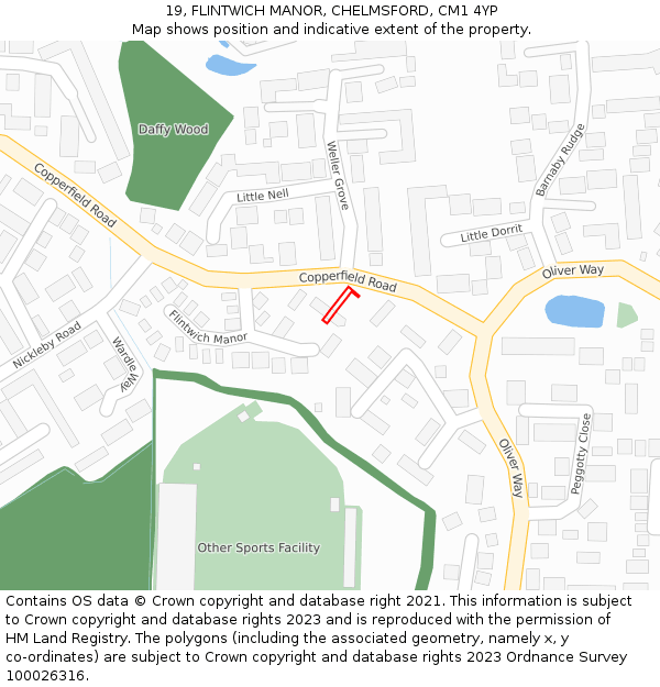 19, FLINTWICH MANOR, CHELMSFORD, CM1 4YP: Location map and indicative extent of plot