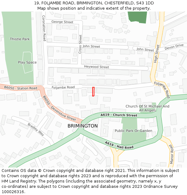 19, FOLJAMBE ROAD, BRIMINGTON, CHESTERFIELD, S43 1DD: Location map and indicative extent of plot