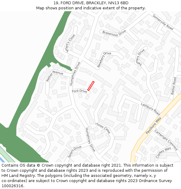 19, FORD DRIVE, BRACKLEY, NN13 6BD: Location map and indicative extent of plot