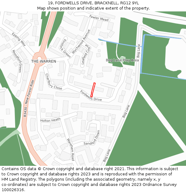 19, FORDWELLS DRIVE, BRACKNELL, RG12 9YL: Location map and indicative extent of plot