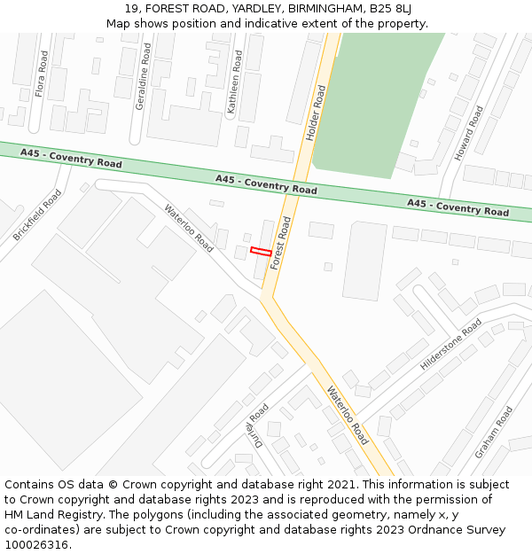 19, FOREST ROAD, YARDLEY, BIRMINGHAM, B25 8LJ: Location map and indicative extent of plot