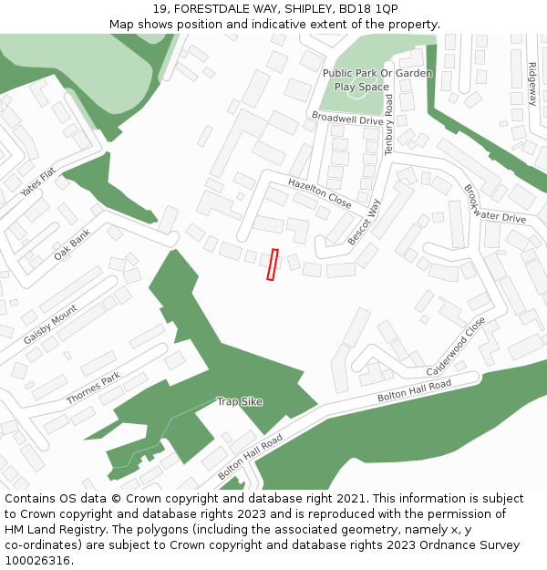19, FORESTDALE WAY, SHIPLEY, BD18 1QP: Location map and indicative extent of plot