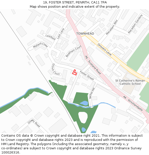 19, FOSTER STREET, PENRITH, CA11 7PA: Location map and indicative extent of plot