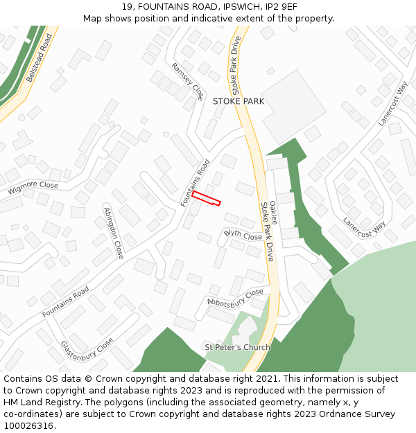 19, FOUNTAINS ROAD, IPSWICH, IP2 9EF: Location map and indicative extent of plot