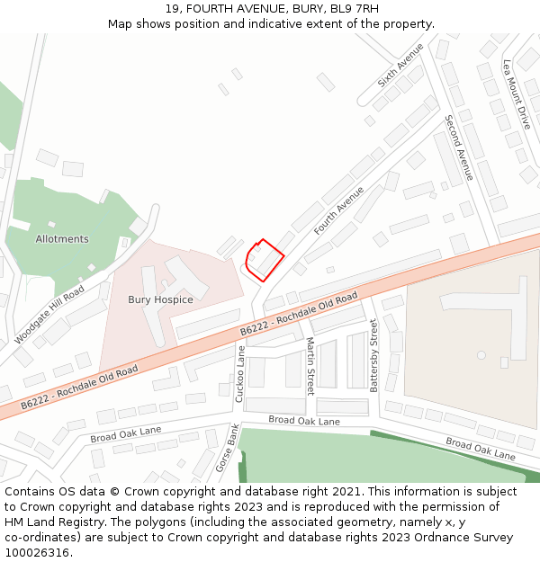 19, FOURTH AVENUE, BURY, BL9 7RH: Location map and indicative extent of plot