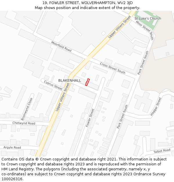 19, FOWLER STREET, WOLVERHAMPTON, WV2 3JD: Location map and indicative extent of plot