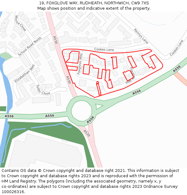 19, FOXGLOVE WAY, RUDHEATH, NORTHWICH, CW9 7XS: Location map and indicative extent of plot