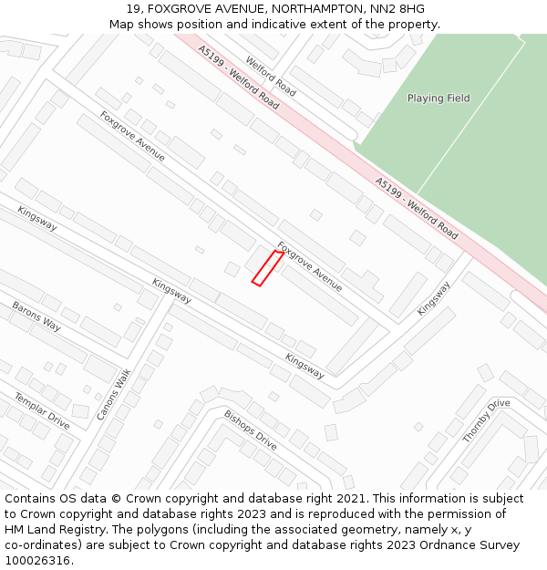 19, FOXGROVE AVENUE, NORTHAMPTON, NN2 8HG: Location map and indicative extent of plot