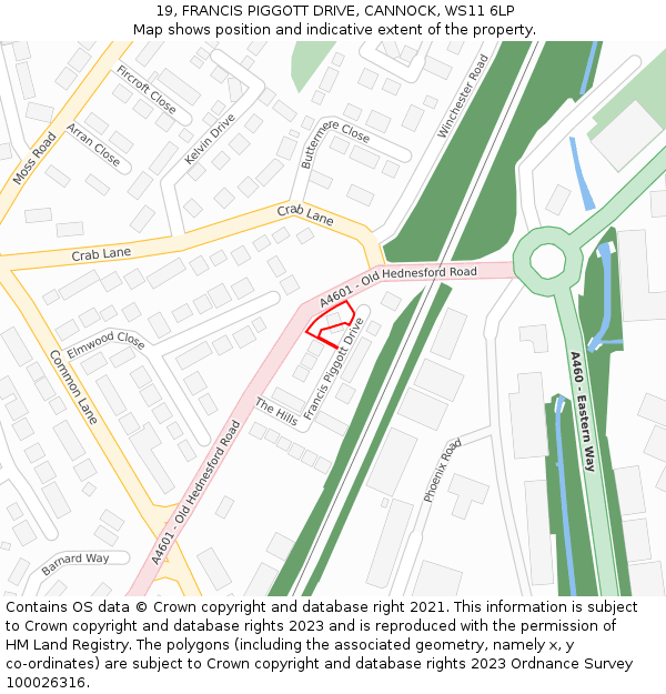 19, FRANCIS PIGGOTT DRIVE, CANNOCK, WS11 6LP: Location map and indicative extent of plot