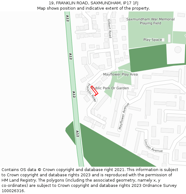 19, FRANKLIN ROAD, SAXMUNDHAM, IP17 1FJ: Location map and indicative extent of plot