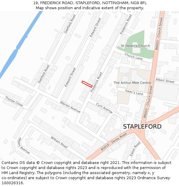 19, FREDERICK ROAD, STAPLEFORD, NOTTINGHAM, NG9 8FL: Location map and indicative extent of plot