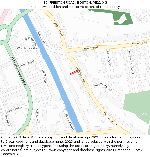 19, FREISTON ROAD, BOSTON, PE21 0JG: Location map and indicative extent of plot