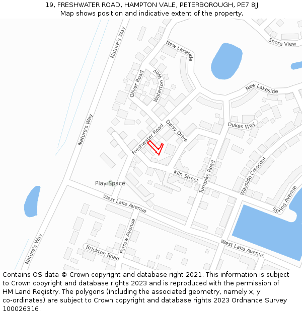 19, FRESHWATER ROAD, HAMPTON VALE, PETERBOROUGH, PE7 8JJ: Location map and indicative extent of plot