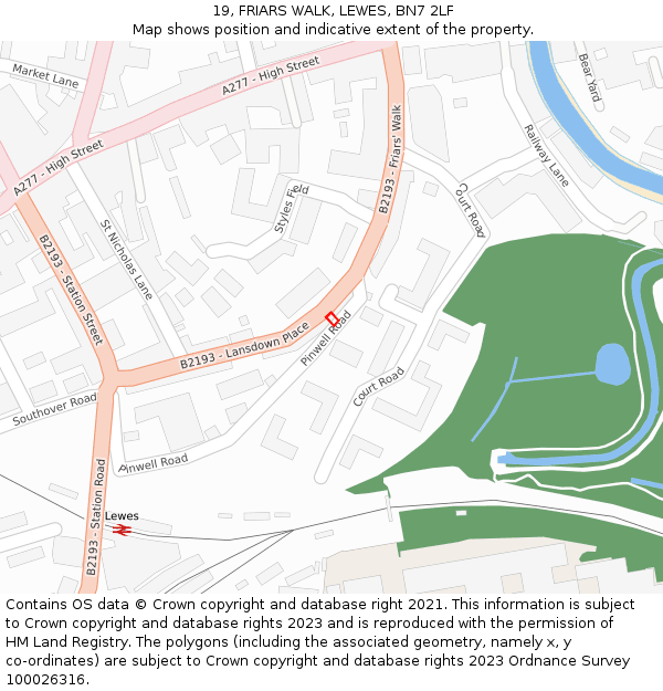 19, FRIARS WALK, LEWES, BN7 2LF: Location map and indicative extent of plot
