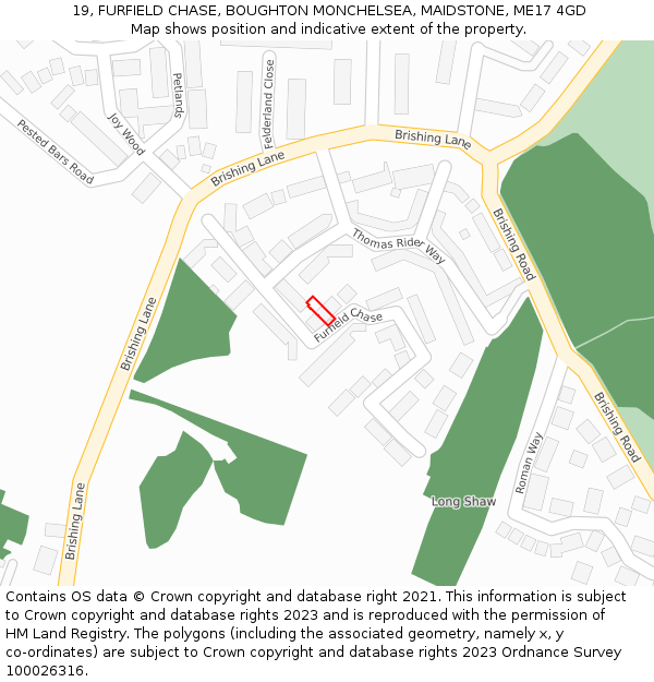 19, FURFIELD CHASE, BOUGHTON MONCHELSEA, MAIDSTONE, ME17 4GD: Location map and indicative extent of plot