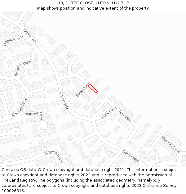 19, FURZE CLOSE, LUTON, LU2 7UB: Location map and indicative extent of plot