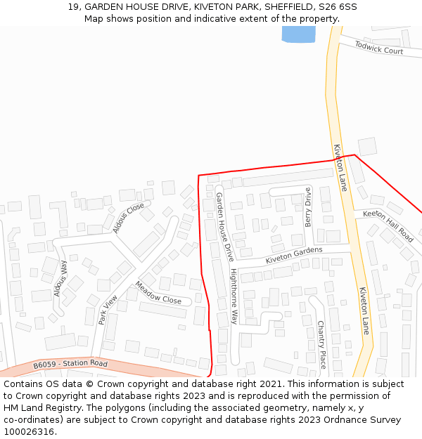 19, GARDEN HOUSE DRIVE, KIVETON PARK, SHEFFIELD, S26 6SS: Location map and indicative extent of plot