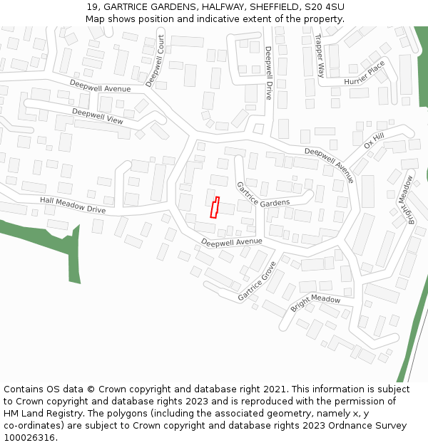 19, GARTRICE GARDENS, HALFWAY, SHEFFIELD, S20 4SU: Location map and indicative extent of plot