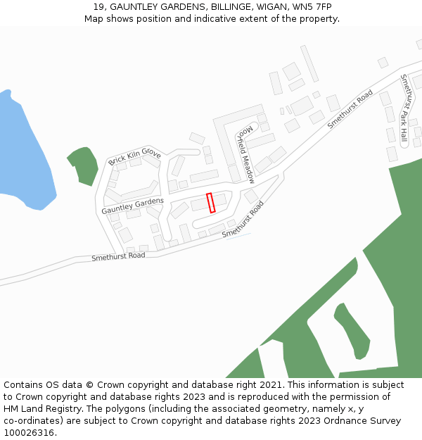 19, GAUNTLEY GARDENS, BILLINGE, WIGAN, WN5 7FP: Location map and indicative extent of plot