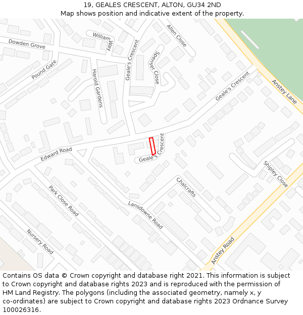 19, GEALES CRESCENT, ALTON, GU34 2ND: Location map and indicative extent of plot