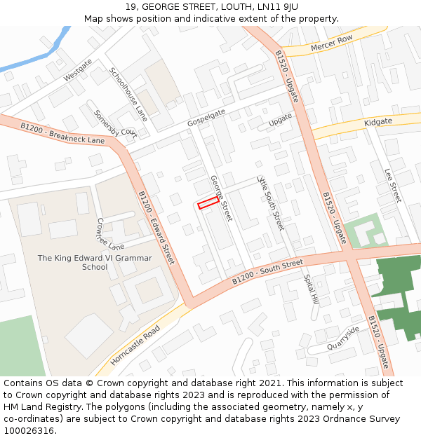 19, GEORGE STREET, LOUTH, LN11 9JU: Location map and indicative extent of plot