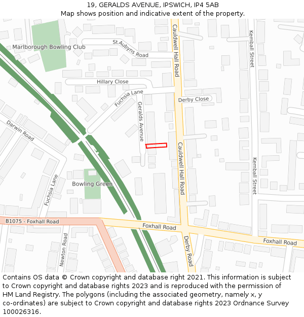 19, GERALDS AVENUE, IPSWICH, IP4 5AB: Location map and indicative extent of plot