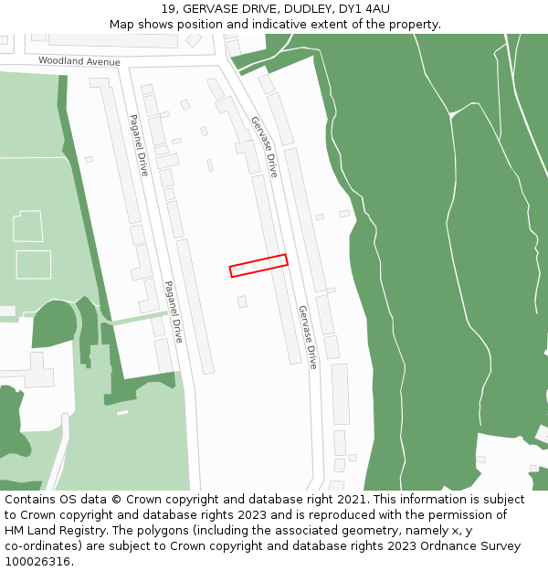 19, GERVASE DRIVE, DUDLEY, DY1 4AU: Location map and indicative extent of plot