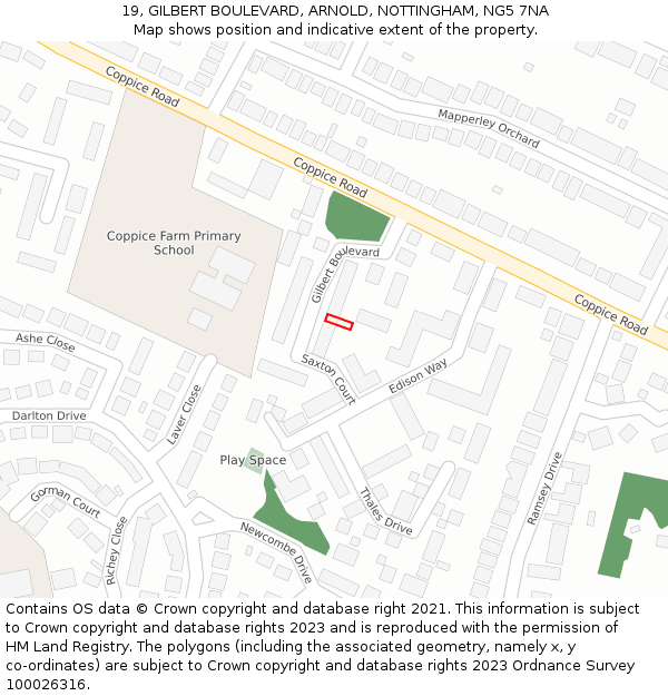 19, GILBERT BOULEVARD, ARNOLD, NOTTINGHAM, NG5 7NA: Location map and indicative extent of plot